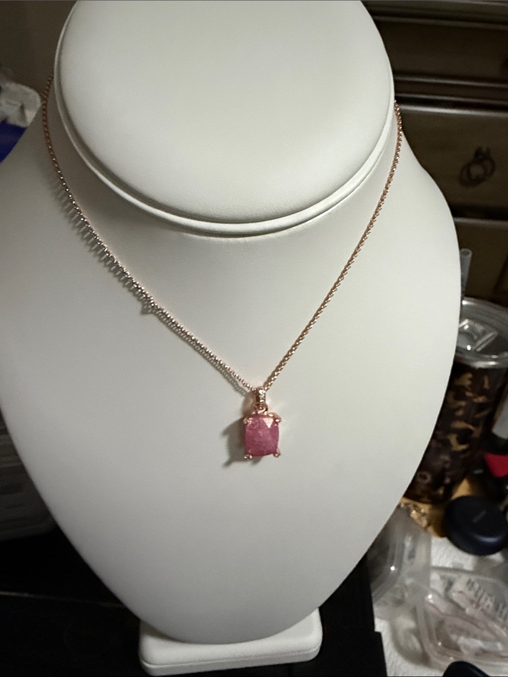 BP Rose Gold plated Necklace with Pink ice crystal Gemstone Pendant